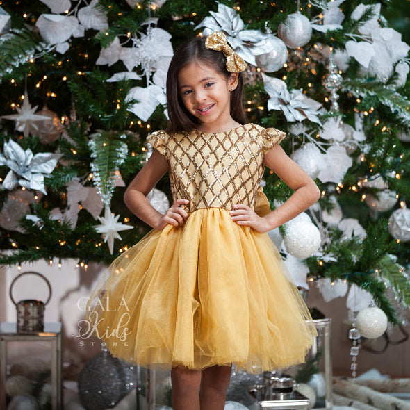 Emily Gold Dress – Gala Kids Store